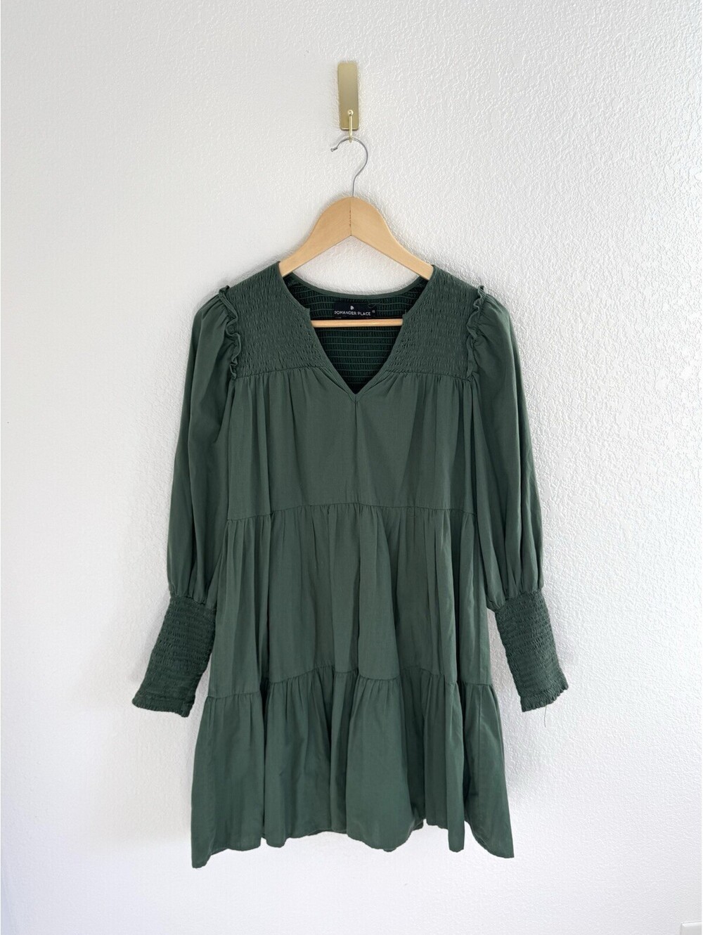 Pomander Place Tuckernuck Women's Ceci Mini Swing Dress Jaguar Green Smock Sz XS